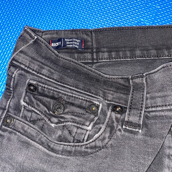 True Religion Mens 38x28 Black Ricky Relaxed Straight Stretch Flap Button Pocket - Picture 14 of 16